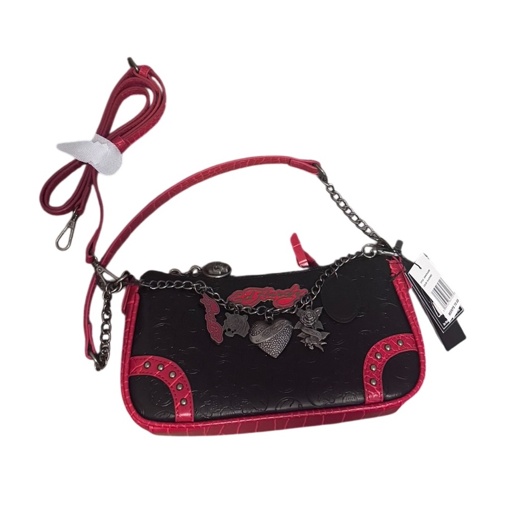 ED HARDY 
Black and Pink Crossbody Charm Bag. Beautiful!! 😍